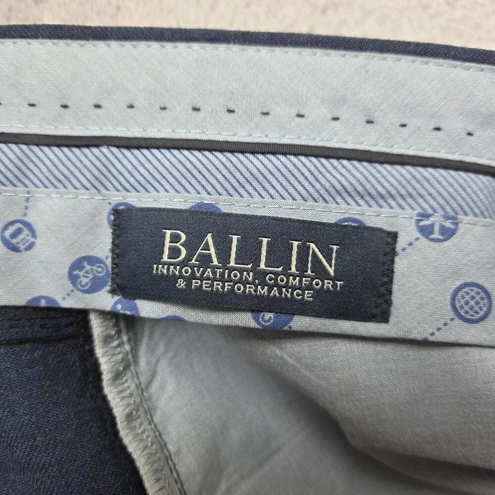 Ballin Pants Men 35x28 Navy Blue Comfort Eze Trousers Business Casual Wool Blend